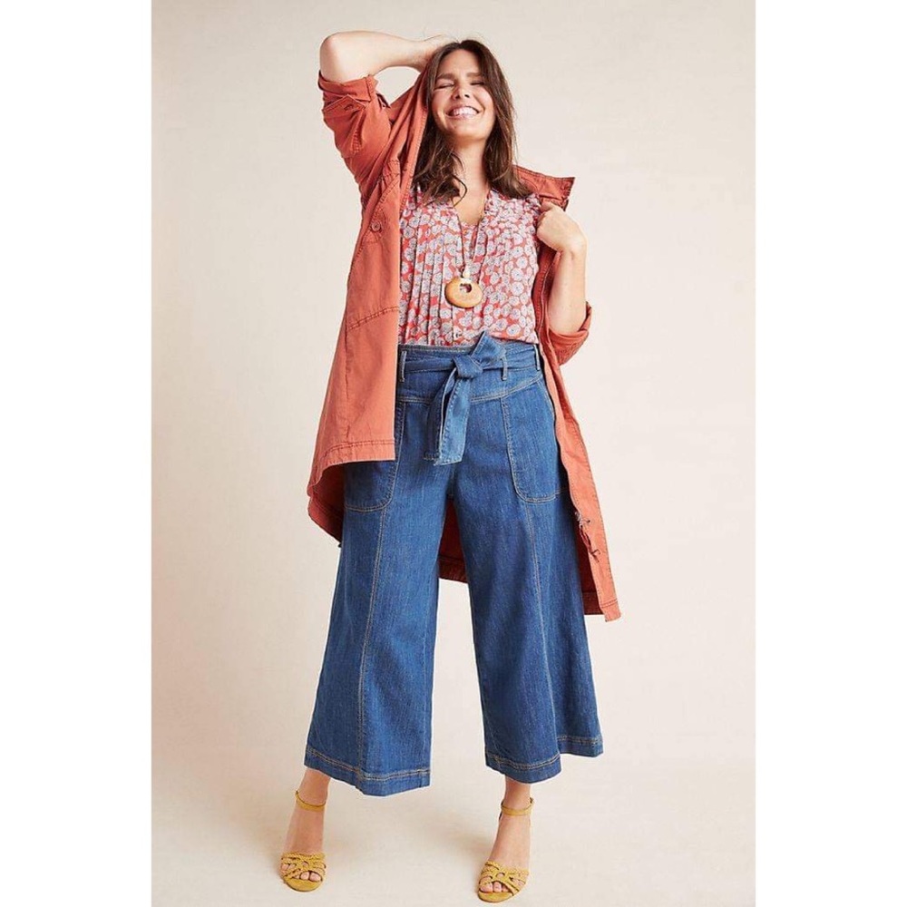 Pilcro and the Letterpress Blue Denim Wide-Leg Tie-Waist Jeans